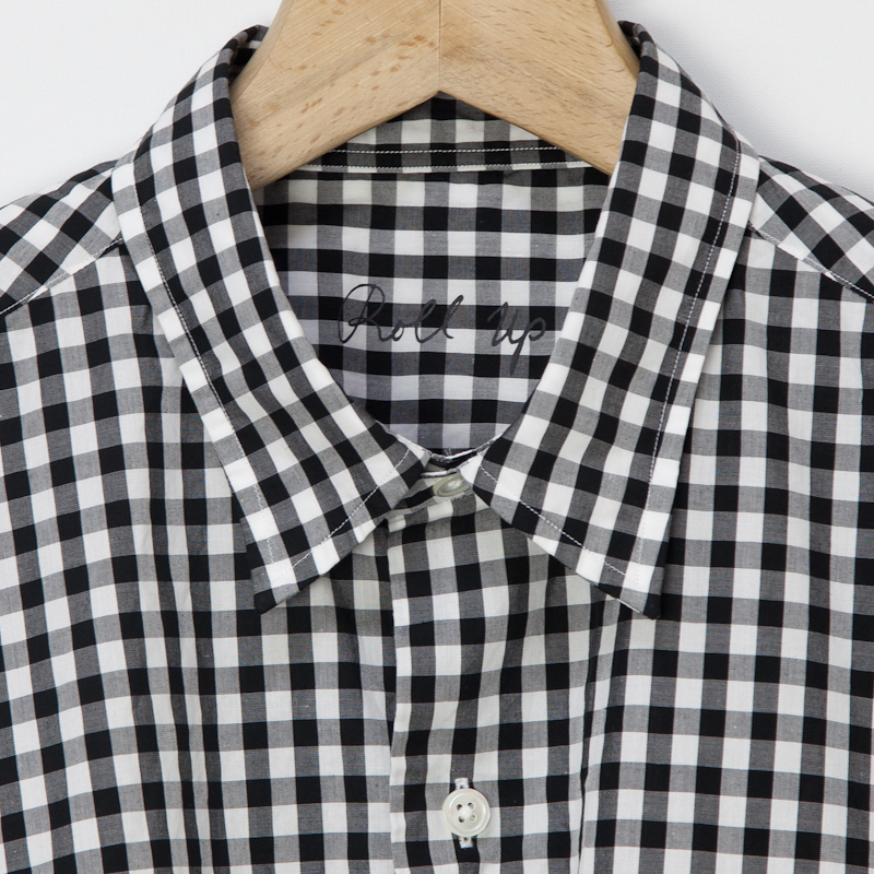 SALE人気セールROLL UP GINGHAM CHECK SHIRT BLACK トップス